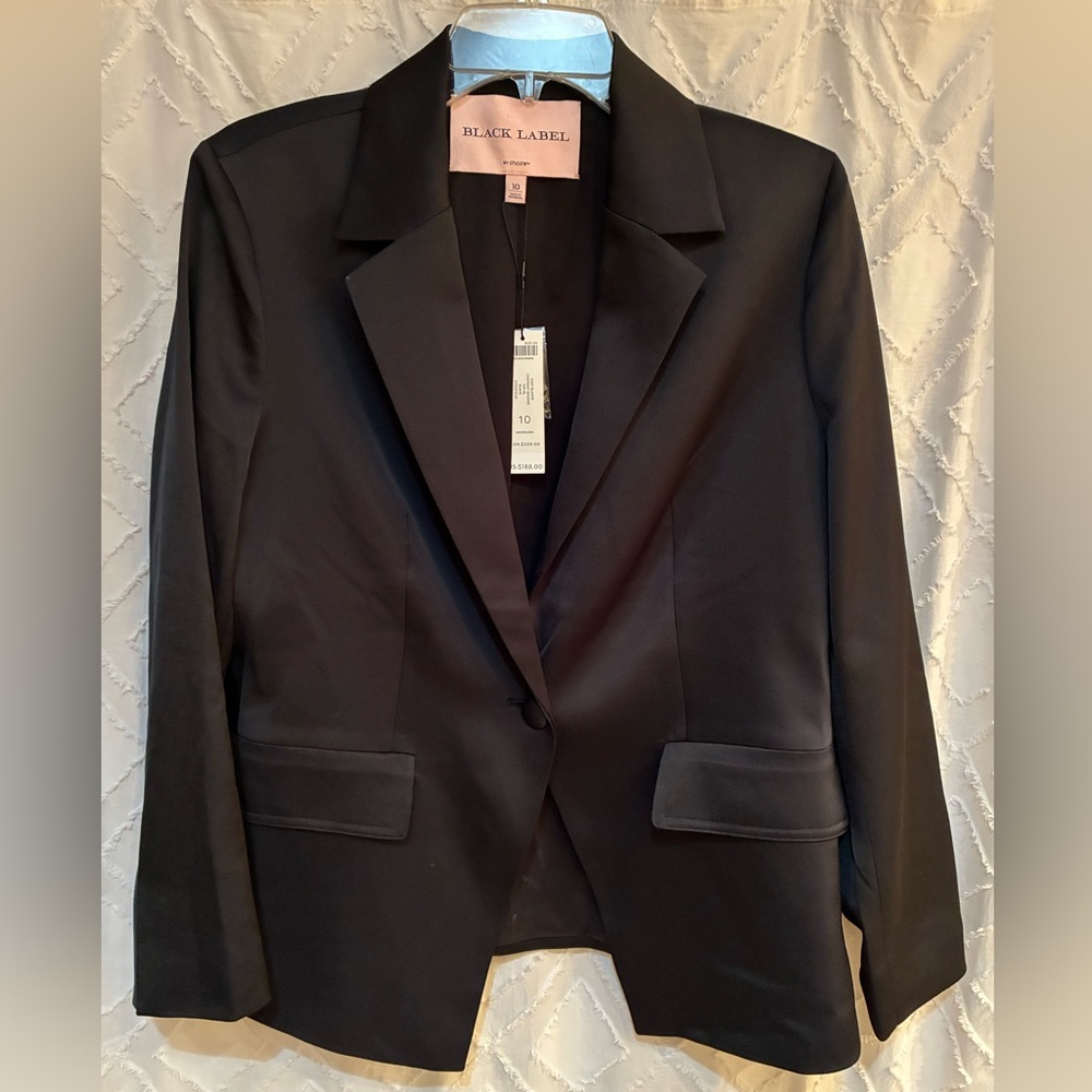 Chico’s Black Label Women's Black Satin Single-Button Blazer 10 NWT